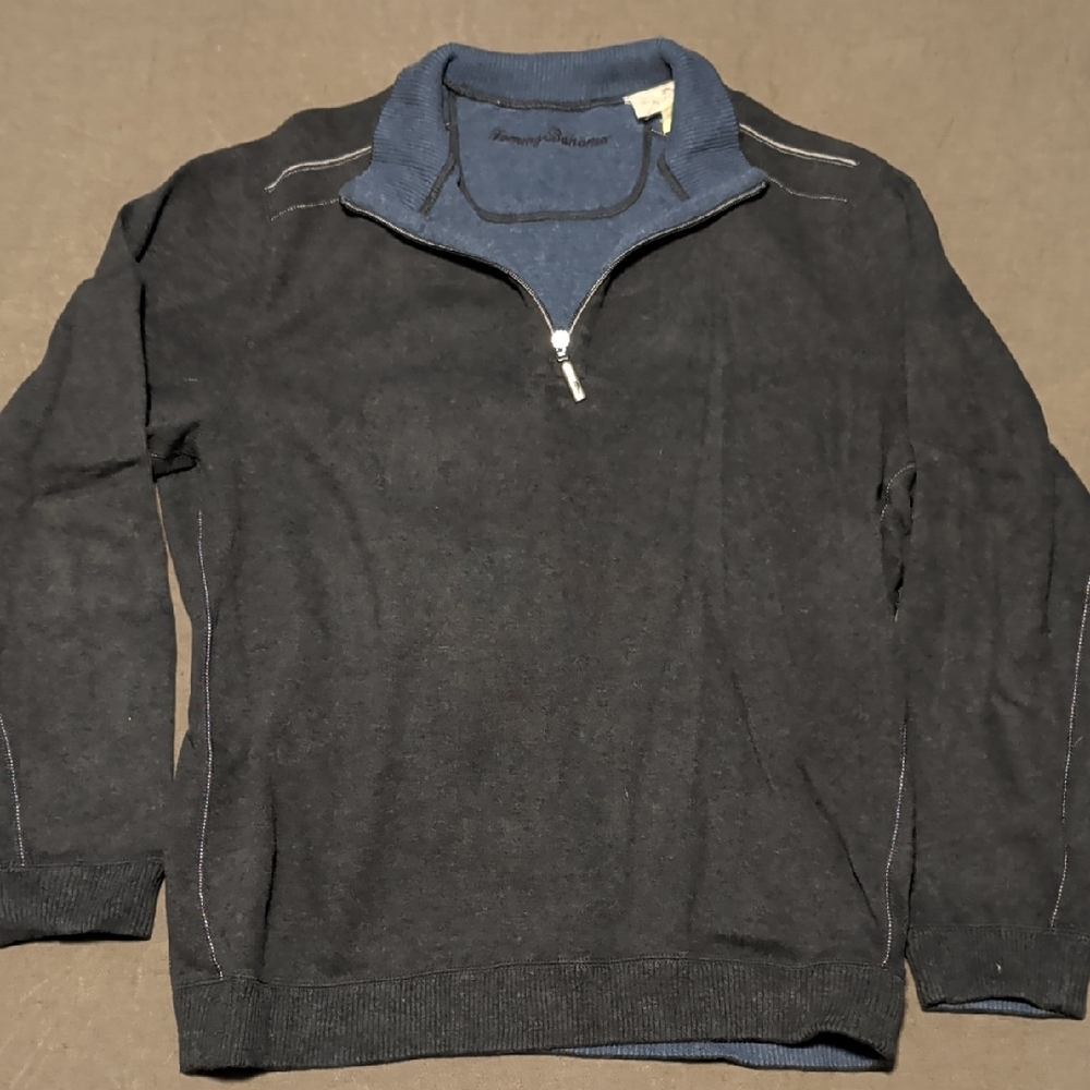 Tommy Bahama Black and Navy Zip-Up Sweater